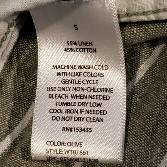 Beach Lunch Lounge Womens Olive WTB1861 Linen Wide Leg Cropped Pants Size Small - Picture 7 of 7